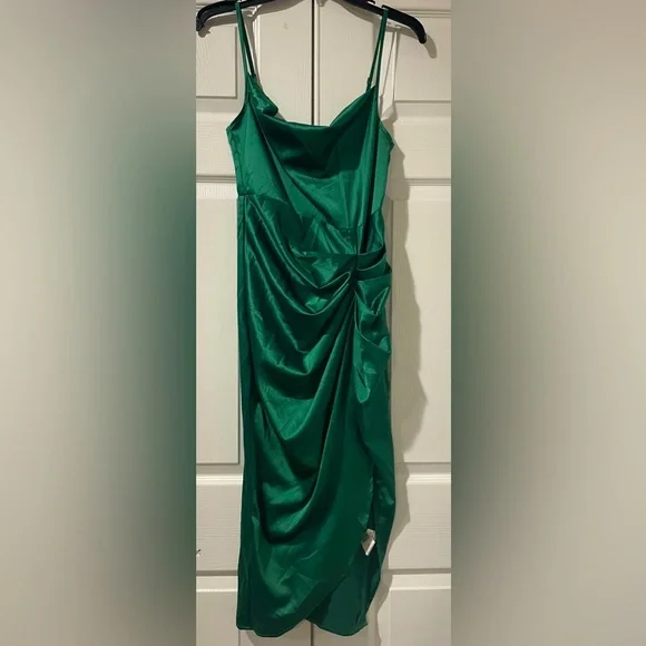 green emerald velvet dress SHEIN Belle Solid Wrap Knot Side Satin Dress, M1500470, Dark Green, S: Buy  Online at Best Price in Egypt